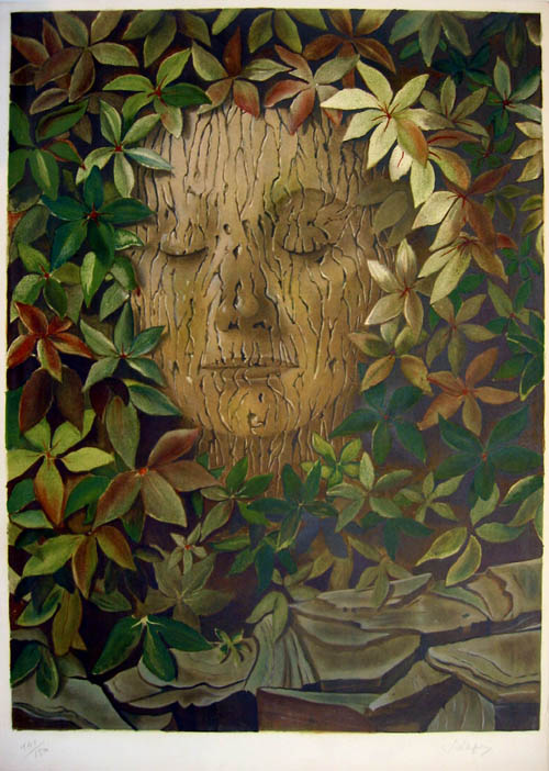 Stanislao Lepri - Visage par les feuilles (Face Through the Leaves) - c.1977 color lithograph